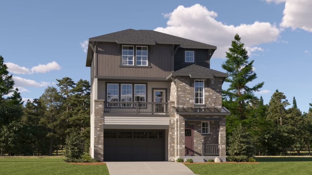 Front exterior of a new home in Harvest Ridge, Aurora, CO, highlighting curb appeal (Image 1). Front exterior of a new home in Harvest Ridge, Aurora, CO, highlighting curb appeal (Image 1).