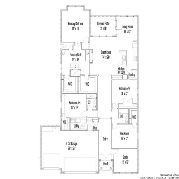 2D floor plan layout of this home in Ventana - 60', Bulverde, TX (Image 5).
