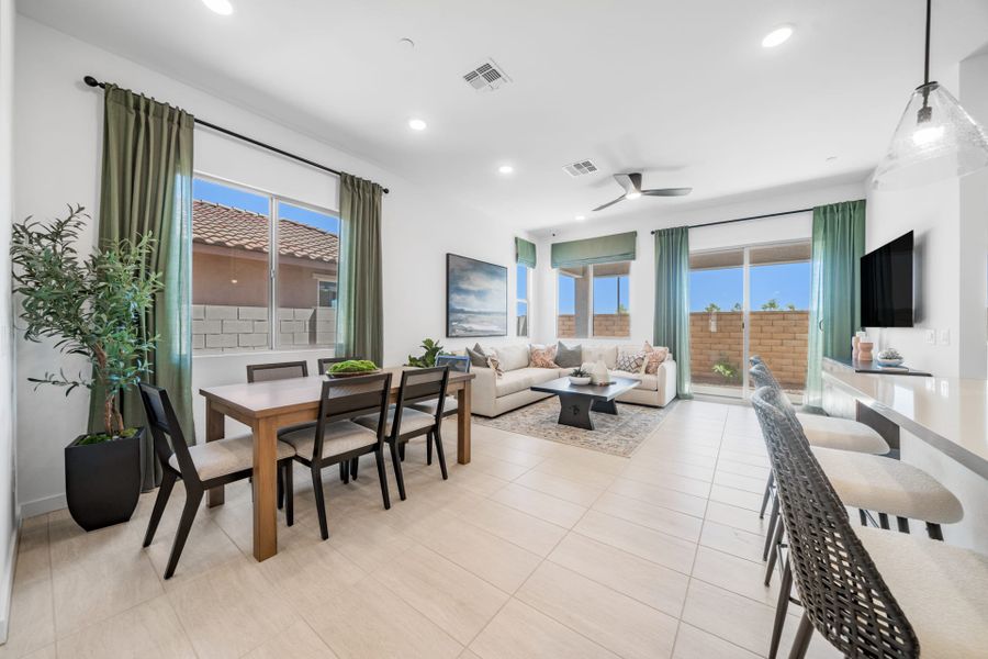 Dining Room & Great Room | Brisa Model Home | Mira Vista at Victory in Buckeye, AZ by Landsea Homes