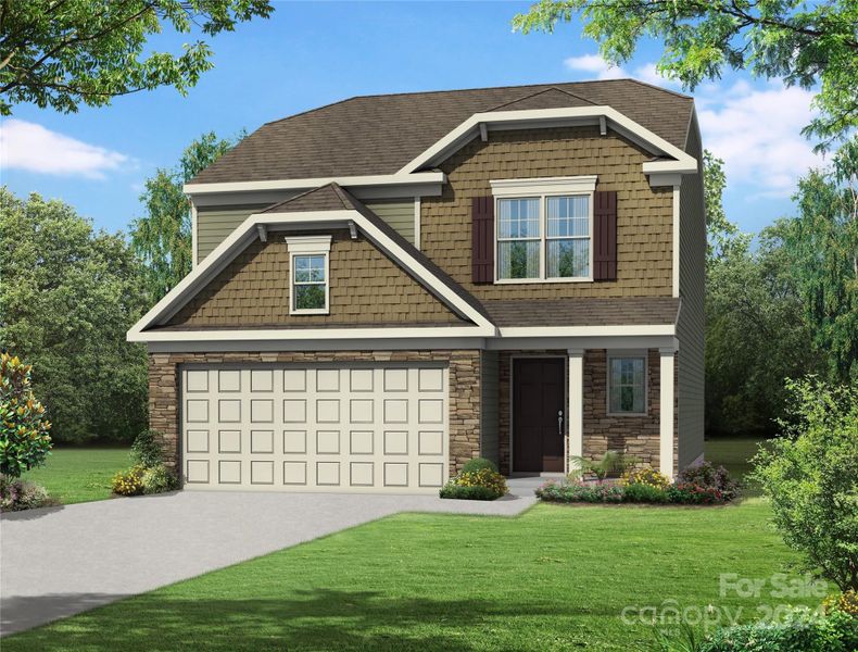 Homesite 351 features an Ellerbe F floorplan with front-load garage.