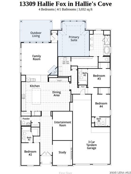 2D floor plan layout of this home in Hallie's Cove, Schertz, TX (Image 3).