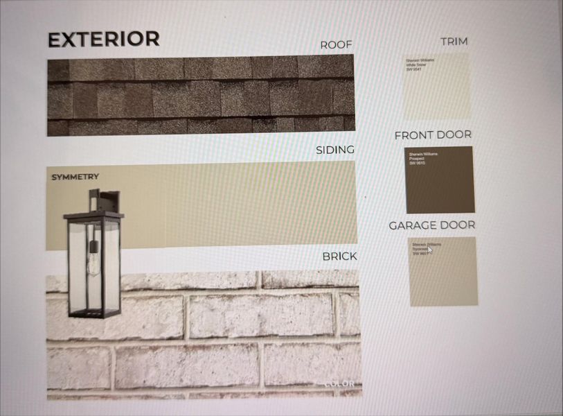 Exterior Material Specification. Outlining the proposed exterior finishes and color selections for the property Exterior Material Specification. Outlining the proposed exterior finishes and color selections for the property