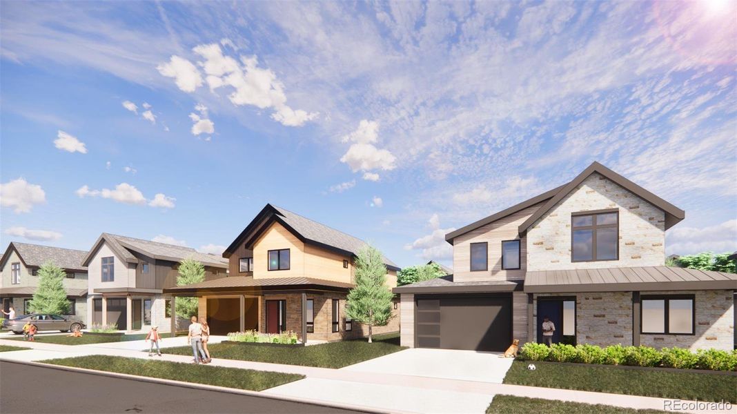 Street rendering of all three single family home plans
