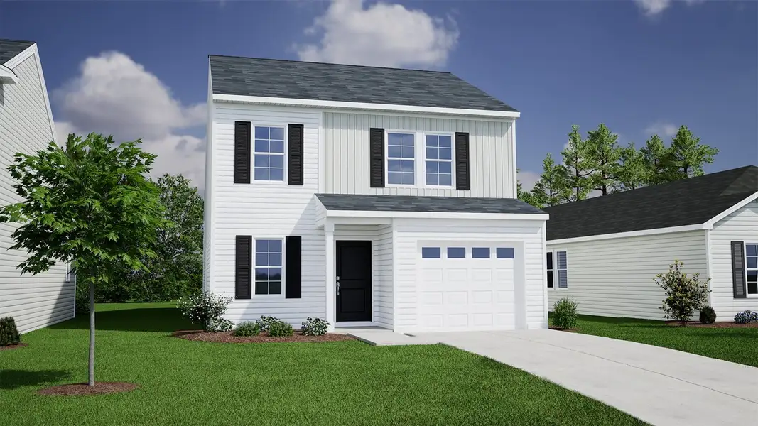 Front exterior of a new home in Killians Crossing, Blythewood, SC, highlighting curb appeal (Image 1). Front exterior of a new home in Killians Crossing, Blythewood, SC, highlighting curb appeal (Image 1).