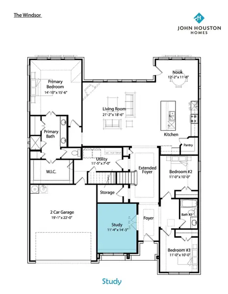 2D floor plan layout for the Windsor by John Houston Homes in Byrum Ranch, Maypearl, TX (Image 14).