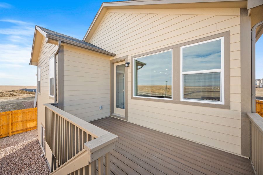 Exterior details and patio area of a home in Ridge at Lorson Ranch, Colorado Springs (Image 28).