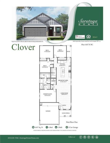 The Clover floor plan features 4 bedrooms, 2 full baths and over 1,600 square feet of living space.