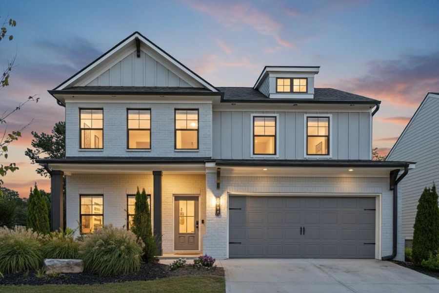 Front exterior of a new home in Westgate Estates, Loganville, GA, highlighting curb appeal (Image 21).