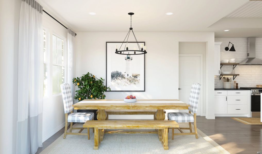 Dining area with chandelier Dining area with chandelier