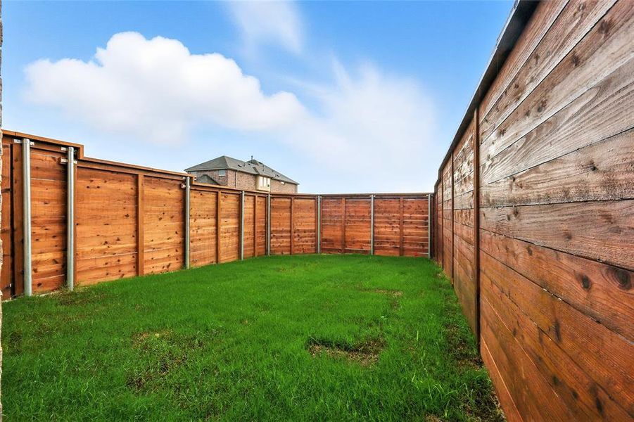 View of fenced backyard