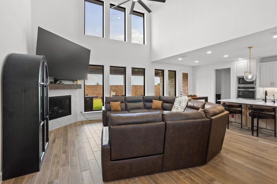 Expansive two-story family room and open-concept kitchen