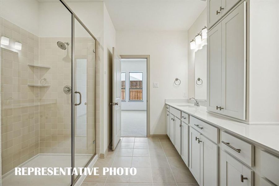 Long, luxurious showers are in your future in this spacious, owner's bath walk in shower!  REPRESENTATIVE PHOTO