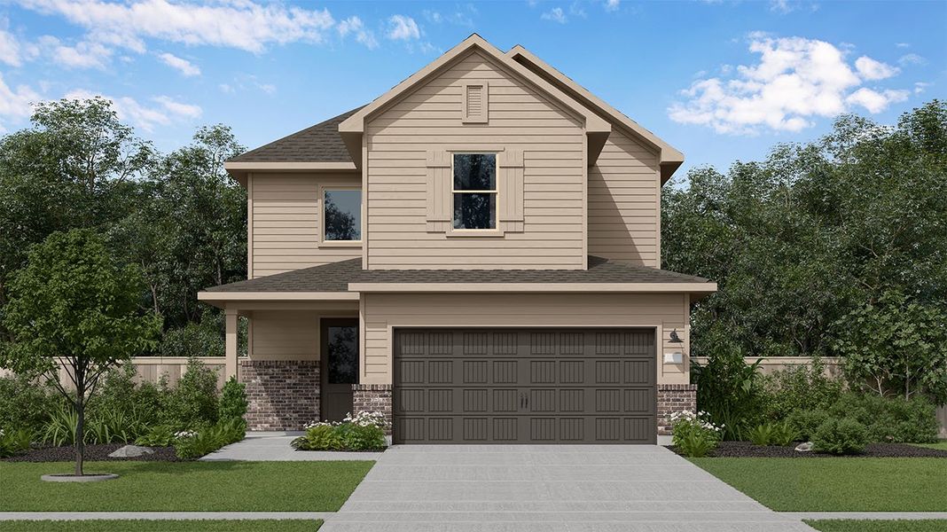 Representative exterior photo of a completed home built from the Ella Grace by New Home Co. in The Cottages Collection at Oakberry Trails, Waller, TX (Image 7).