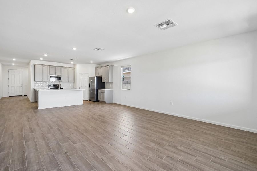 Great room, dining and kitchen