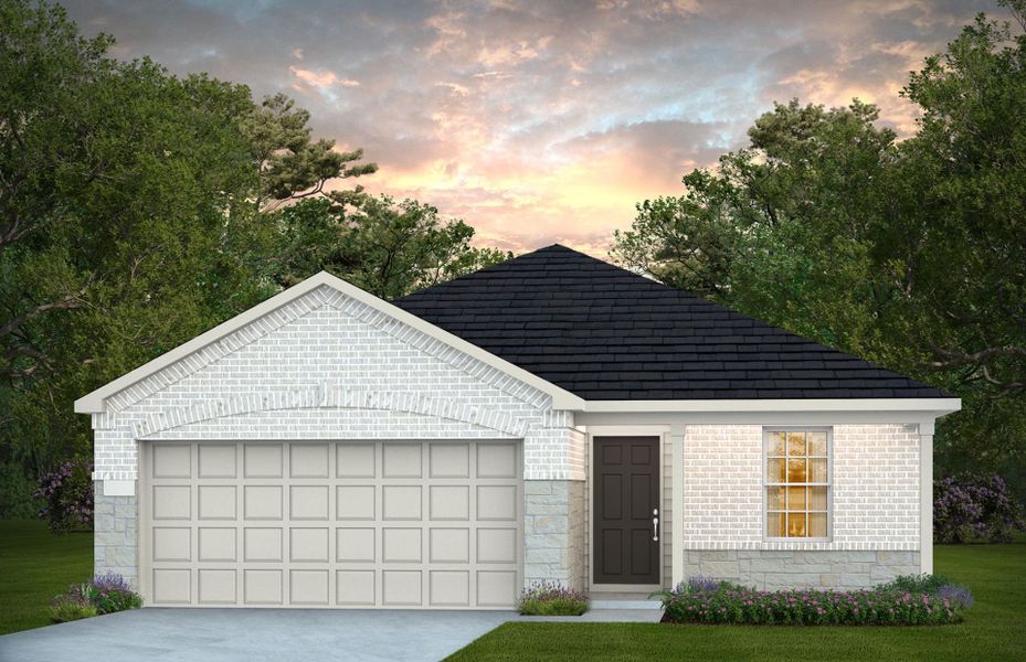 Representative exterior photo of a completed home built from the Independence by Centex in Pinara Pines, Conroe, TX (Image 11). Representative exterior photo of a completed home built from the Independence by Centex in Pinara Pines, Conroe, TX (Image 11).