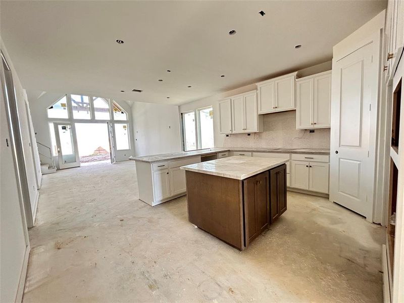 Kitchen cabinets installed with porcelain counters