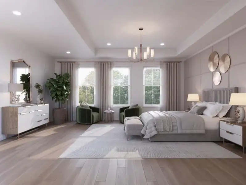 Digital Images to show how spacious this primary suite is.  You will love the spaciousness of this suite with the incredible wall space and stunning natural light through the windows.  Details abound in this room and throughout the home