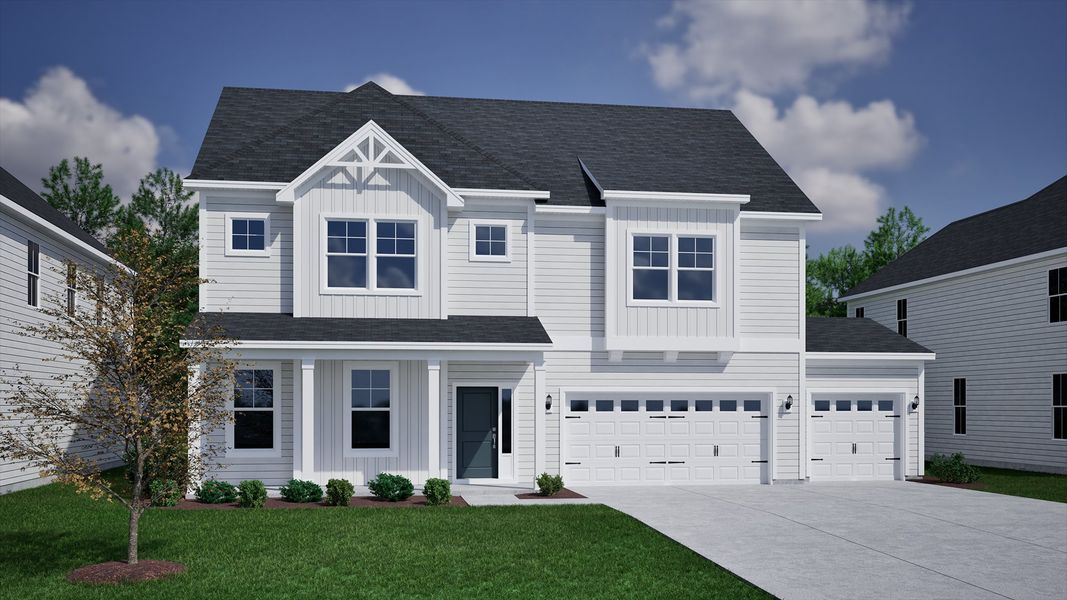Front exterior of a new home in Ridgecrest at Midway, Anderson, SC, highlighting curb appeal (Image 1).
