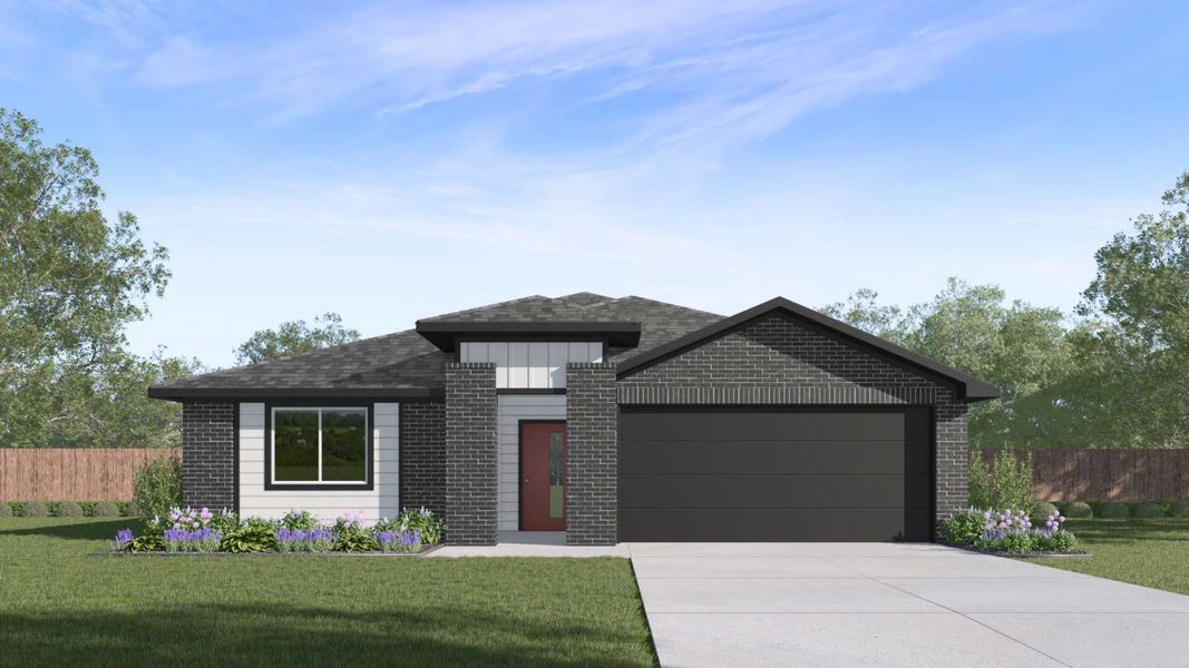 Front exterior of a new home in Trails at Wildhorse, Austin, TX, highlighting curb appeal (Image 1). Front exterior of a new home in Trails at Wildhorse, Austin, TX, highlighting curb appeal (Image 1).