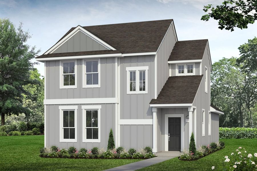 Representative exterior photo of a completed home built from the 1770 Casetta by Brohn Homes in Casetta Ranch, Kyle, TX (Image 3).