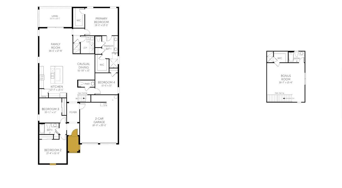2D floor plan layout for the Anna Maria With Bonus - 50' Homesites by Dream Finders Homes in Hamlin Meadows, Winter Garden, FL (Image 3). 2D floor plan layout for the Anna Maria With Bonus - 50' Homesites by Dream Finders Homes in Hamlin Meadows, Winter Garden, FL (Image 3).
