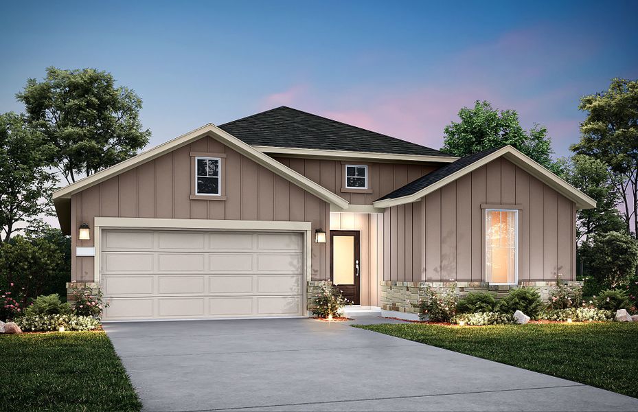 Front exterior of a new home in Treeline, Justin, TX, highlighting curb appeal (Image 2).