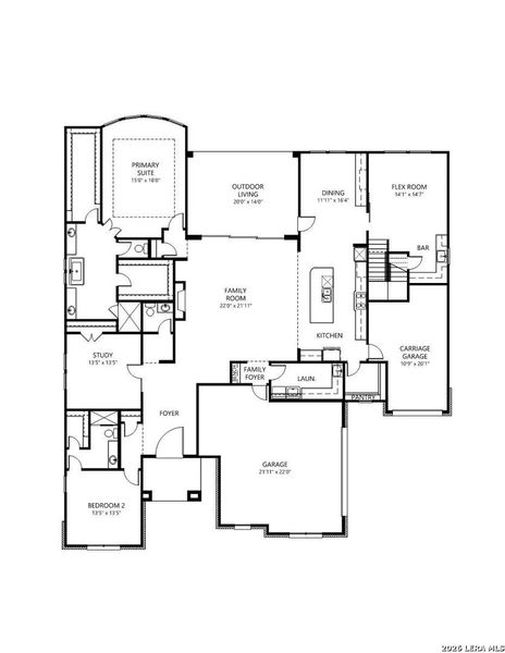 2D floor plan layout of this home in Enchanted Bluff, San Antonio, TX (Image 3).