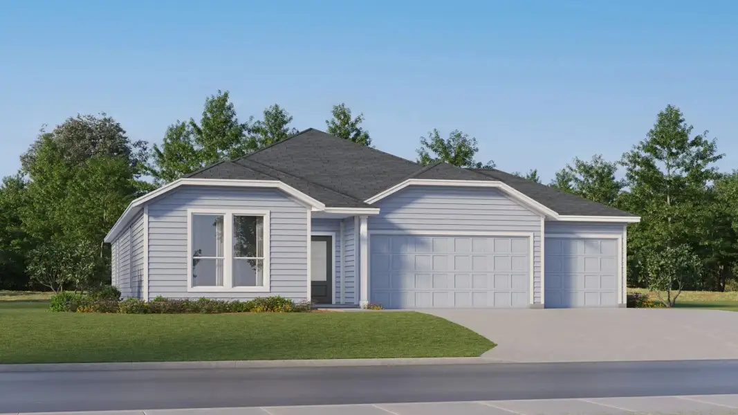 Front exterior of a new home in Bertram Oaks, Bertram, TX, highlighting curb appeal (Image 1). Front exterior of a new home in Bertram Oaks, Bertram, TX, highlighting curb appeal (Image 1).