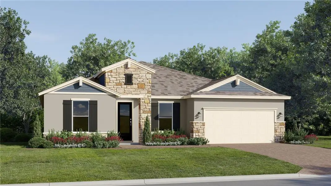 Front exterior of a new home in Bridgewalk, St. Cloud, FL, highlighting curb appeal (Image 1). Front exterior of a new home in Bridgewalk, St. Cloud, FL, highlighting curb appeal (Image 1).