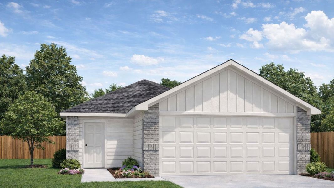 Front exterior of a new home in Mill Creek, Magnolia, TX, highlighting curb appeal (Image 1). Front exterior of a new home in Mill Creek, Magnolia, TX, highlighting curb appeal (Image 1).