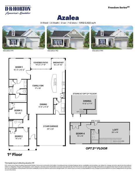 2D floor plan layout for the Plan by D.R. Horton in The Villas at Martin Farms, Aberdeen, NC (Image 3).