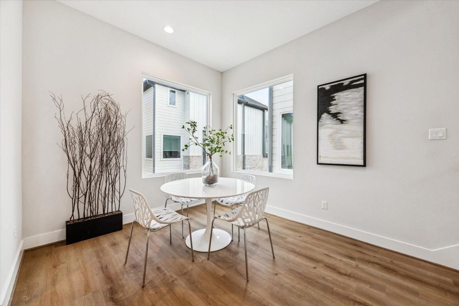 An additional view of the dining room.