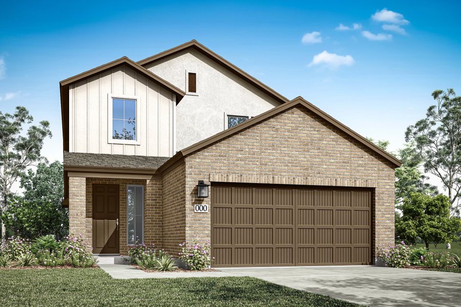 Representative exterior photo of a completed home built from the Veranda by Tri Pointe Homes in Flora, Hutto, TX (Image 2). Representative exterior photo of a completed home built from the Veranda by Tri Pointe Homes in Flora, Hutto, TX (Image 2).