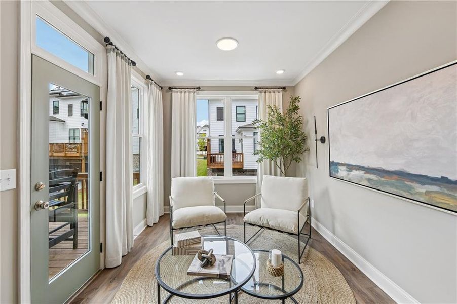 Furnished interior view inside a new home in Palisades Townhomes, Cumming (Image 24). Furnished interior view inside a new home in Palisades Townhomes, Cumming (Image 24).