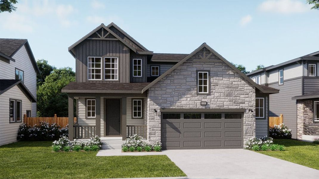 Representative exterior photo of a completed home built from the 3501 by Risewell Homes in The Cottages Collection at Ridgeline Vista, Brighton, CO (Image 3).