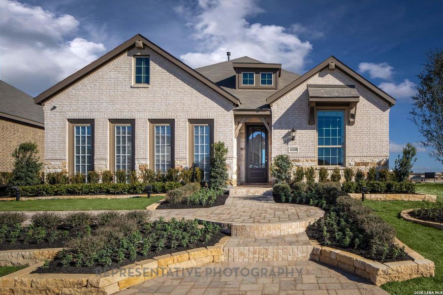 Front exterior of a new home in Davis Ranch, San Antonio, TX, highlighting curb appeal (Image 19).