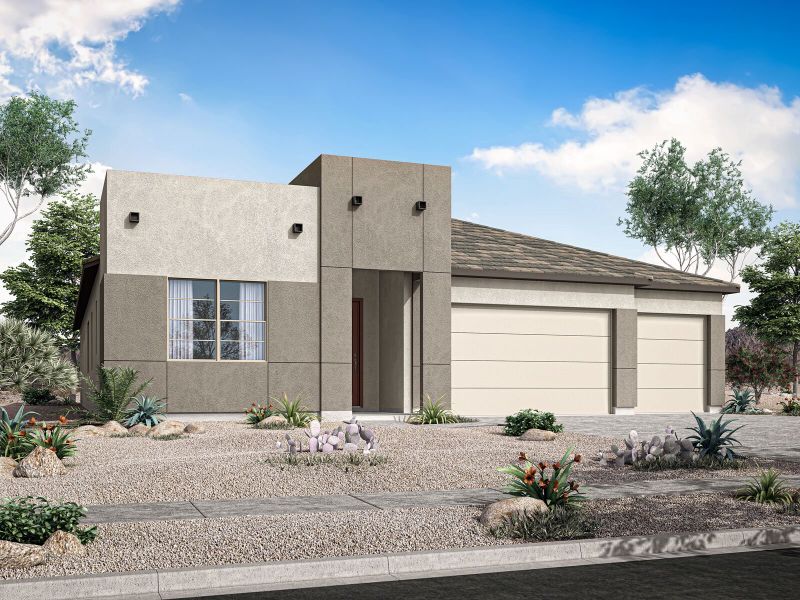 Representative exterior photo of a completed home built from the Crimson by Mattamy Homes in Landmarke, Queen Creek, AZ (Image 1). Representative exterior photo of a completed home built from the Crimson by Mattamy Homes in Landmarke, Queen Creek, AZ (Image 1).