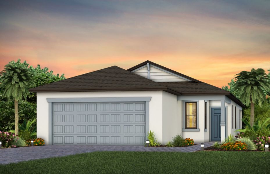 Front exterior of a new home in Caloosa Cove, Labelle, FL, highlighting curb appeal (Image 1).