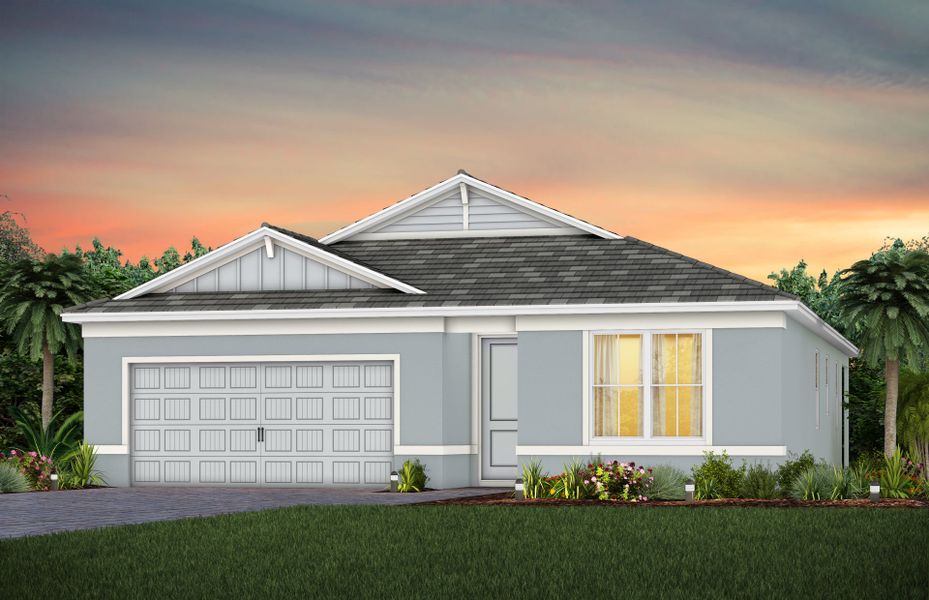Front exterior of a new home in Harbor Isle, Vero Beach, FL, highlighting curb appeal (Image 23).