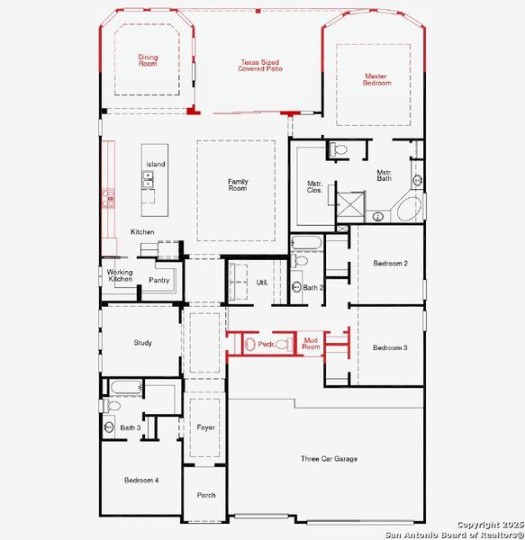 2D floor plan layout of this home in Stillwater Ranch 45', San Antonio, TX (Image 4).