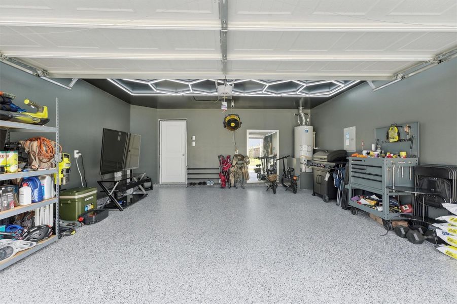 Garage has been updated with epoxy flooring