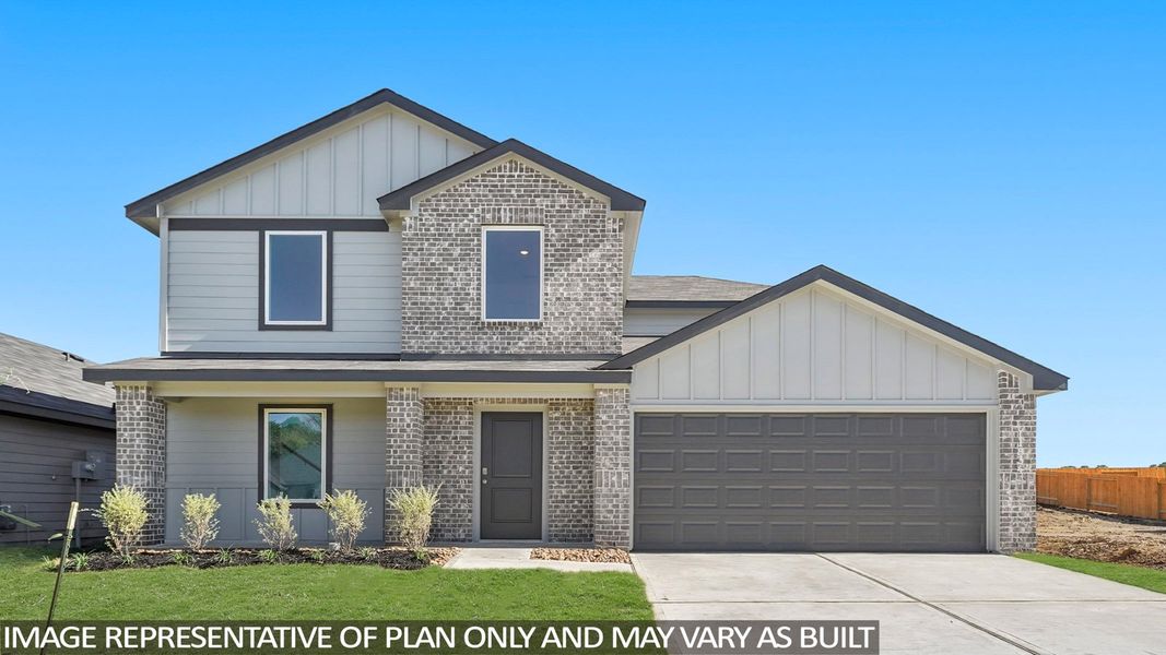 Front exterior of a new home in Mill Creek, Magnolia, TX, highlighting curb appeal (Image 1). Front exterior of a new home in Mill Creek, Magnolia, TX, highlighting curb appeal (Image 1).
