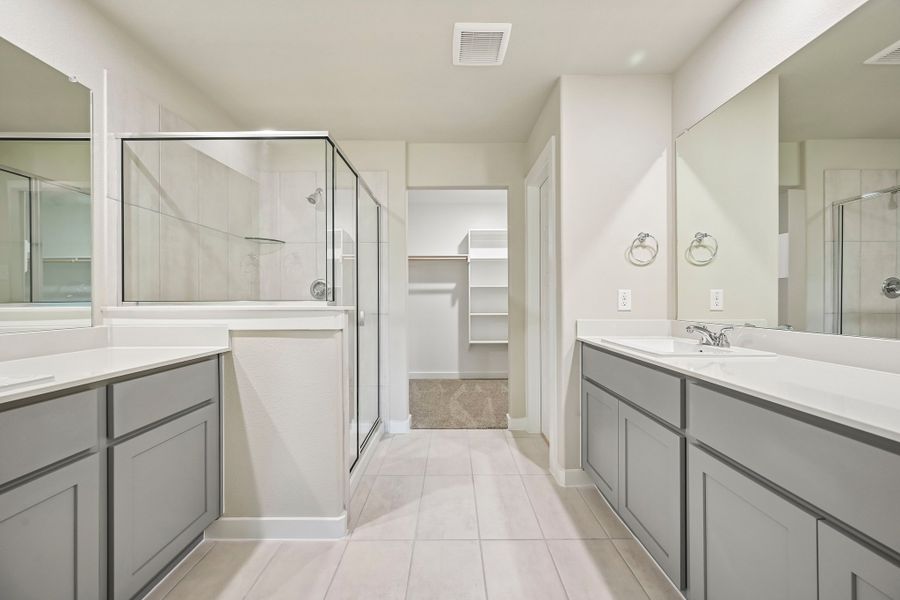 Primary Bathroom in the Harrison home plan by Trophy Signature Homes