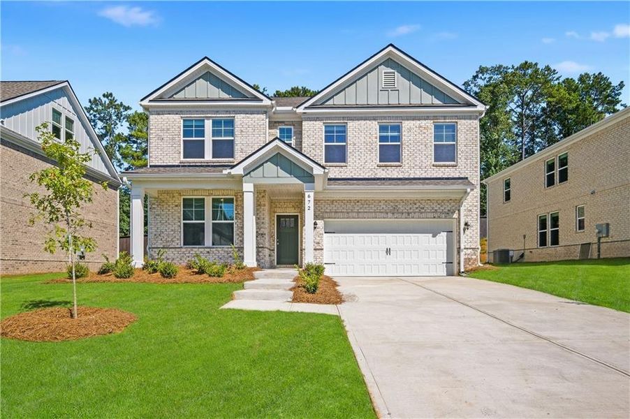 Front exterior of a new home in Bowers Farm, McDonough, GA, highlighting curb appeal (Image 16).