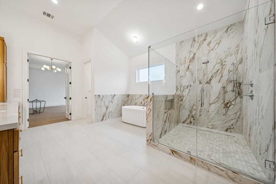 Large walk in shower and separate soaking tub