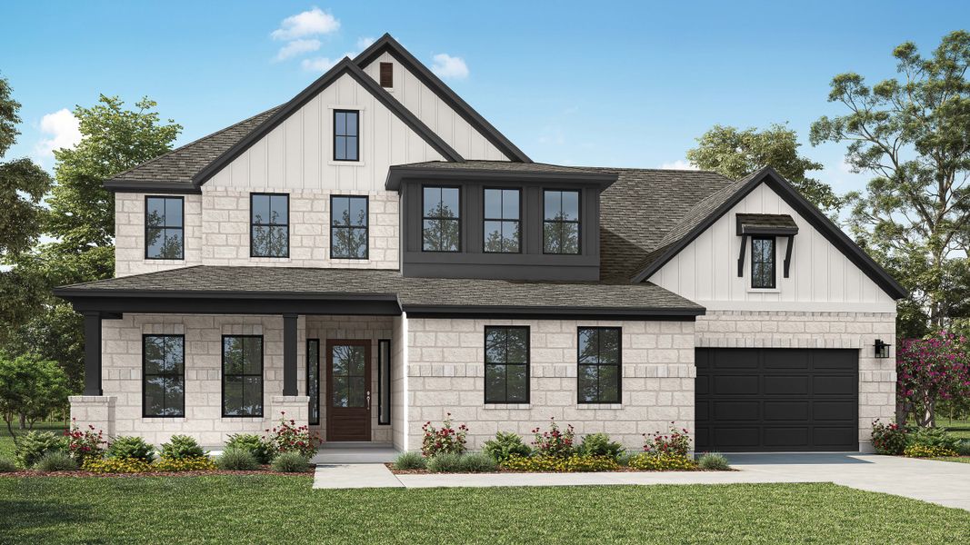 Representative exterior photo of a completed home built from the Zenith by Tri Pointe Homes in Noven, Leander, TX (Image 1). Representative exterior photo of a completed home built from the Zenith by Tri Pointe Homes in Noven, Leander, TX (Image 1).