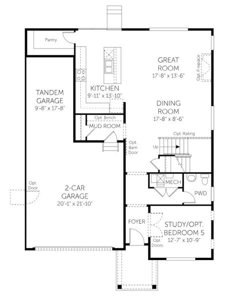 2D floor plan layout for the Conifer - Single Family Homes by Dream Finders Homes in Hidden Creek, Frederick, CO (Image 4).