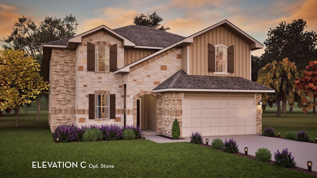 Representative exterior photo of a completed home built from the San Marcos by CastleRock Communities in Hickory Ridge, Elmendorf, TX (Image 23). Representative exterior photo of a completed home built from the San Marcos by CastleRock Communities in Hickory Ridge, Elmendorf, TX (Image 23).