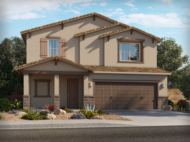 Representative exterior photo of a completed home built from the Utopia by Meritage Homes in La Estancia - Arcadia, Tucson, AZ (Image 5). Representative exterior photo of a completed home built from the Utopia by Meritage Homes in La Estancia - Arcadia, Tucson, AZ (Image 5).