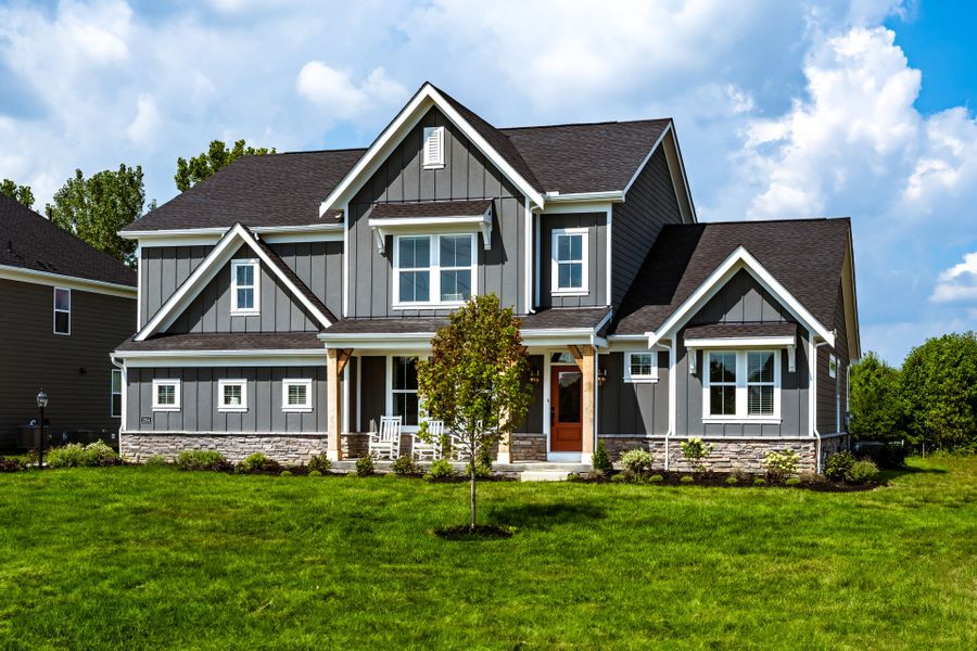 Representative exterior photo of a completed home built from the Leland by Fischer Homes in Hidden Fields, Hoschton, GA (Image 19).